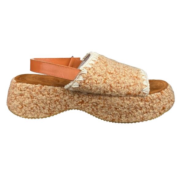 Mou Women’s Tan Crochet Stitched Platform Sandal Size 40 US 9/9.5